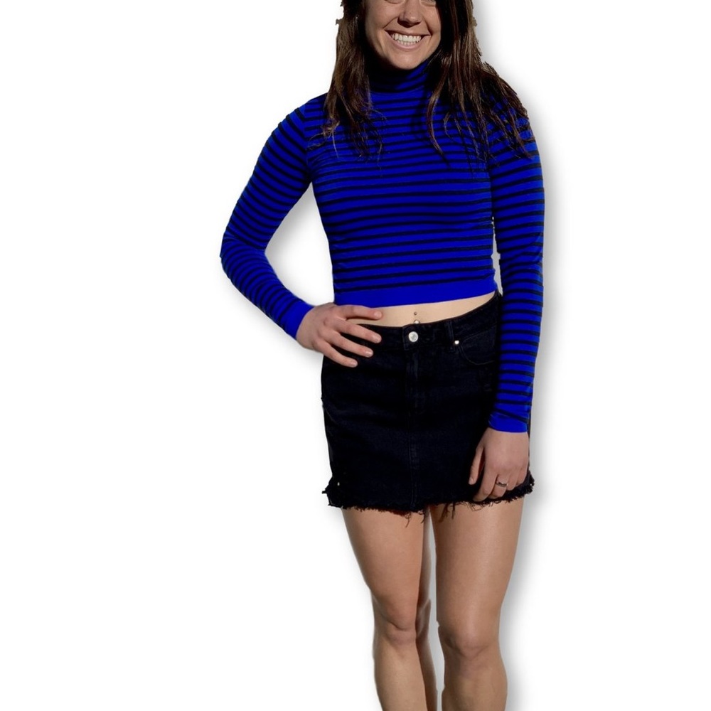 Striped Long Sleeve Turtleneck Crop Top